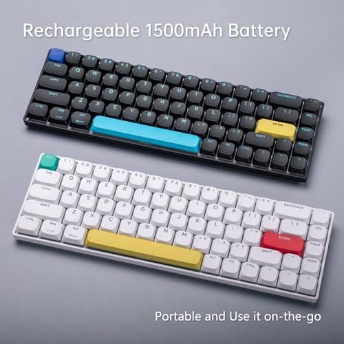 UKVEY 68 Key Low-Profile Mechanical Keyboard, Supports Multiple Devices, Tri-Mode Wired/2.4G Wireless/Bluetooth, 60% Compact, Compatible with Mac/Win, 1500mAh Rechargeable (White, Silent Switch) 6