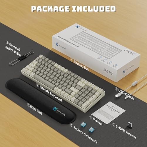Creamy Mechanical Keyboard Wireless - 100 Keys Hot-Swappable Retro Design, Silent Linear Switches, 3-Mode (BT/2.4G/USB-C), RGB Backlit, 3000mAh, Ergonomic Wrist Rest for Win/Mac Gaming & Typing 9
