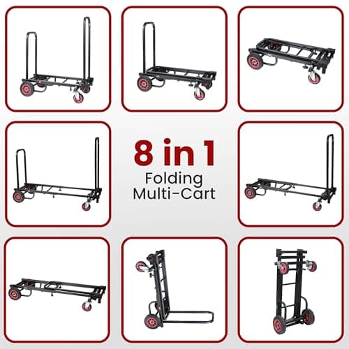 Pyle Compact Folding Adjustable Equipment Dolly - Heavy Duty 8-in-1 Convertible Cart Hand Truck/Dolly/Platform Cart with R-Trac Wheels - Expandable Up to 25.24" to 40.24" - 200 LBS MAX Load Capacity 5