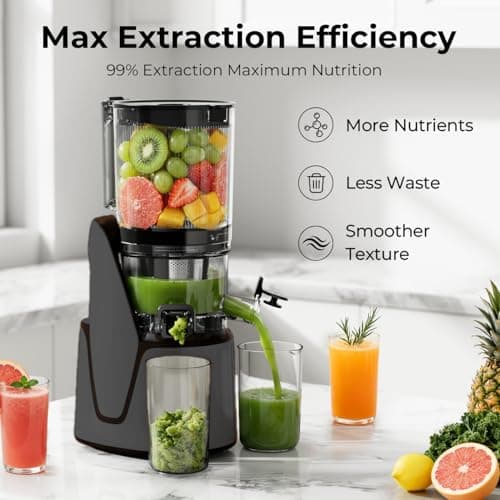 EanOruus Juicer Machines, 3-in-1 Cold Press Juicer with 6.5" Extra Large Chute, 100oz Large Capacity, AC Motor, Makes Juice, Nut Milk & Sorbet, brown 8