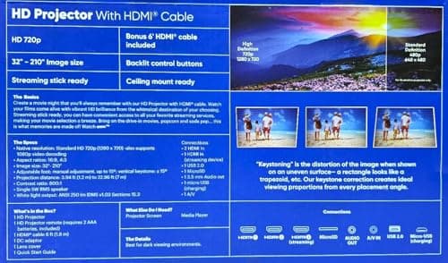 Onn. HD 1080p LCD Home Theater Projector, Streaming Ready, 6' HDMI Cable, 5 Watt Speaker, Remote, 32" - 210" image size, Supports HDMI/USB/MicroSD/AV, Indoor & outdoor use - 100096801 (Renewed) 9