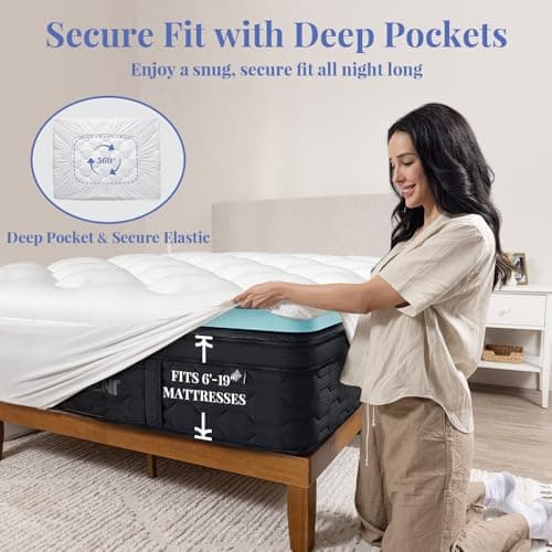 OhGeni Cooling 4 lnch Queen Size Dual Layer Mattress Topper, 2 Inch Gel Memory Foam, 2 Inch Soft Pillow Top Pad, Guest Bedroom Essentials Mattresses Cover, Extra Comfortable Sleep and Back Pain Relief 7