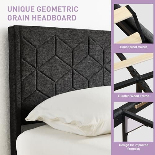 ZFAEUL Full Size Bed Frame with Headboard，Platform Full Bed Frame, No Box Spring Needed, Non-Slip, Wooden Slats Support, Easy Assembly,Black 5