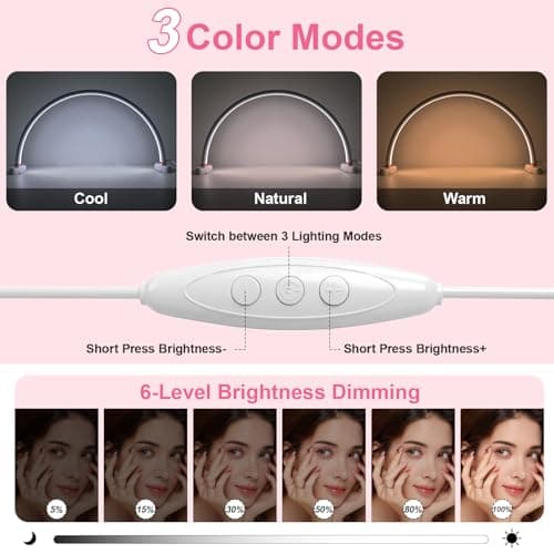 obcd Half Moon Light for Nail Desk 16 inch Nail Desk Light Half Moon Lamp Portable Arch Lamp Dimmable with Foldable Bracket for Desk Salon Table Use, 3 Color Temperature 3