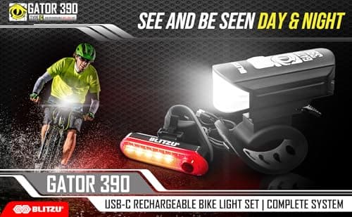 Bike Lights for Night Riding, Super Bright Bicycle Reflectors, USB Rechargeable Bike Lights Front and Back, Water-Resistant, 4+5 Modes Headlight Taillight Set for Safety, Men, Women & Kids Gator 390 8