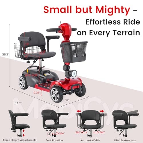 MobiCyc 4 Wheel Mobility Scooter for Seniors & Adults, 46 lbs Ultra Lightweight Folding Electric Powered Wheelchair w/Lithium Batteries 20/30 Mile Range - All Terrain Motorized, with Basket, Compact 7