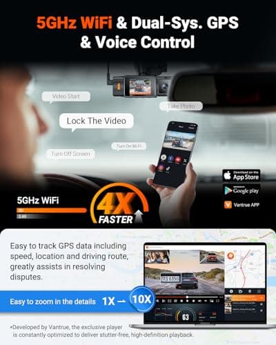 Vantrue N4S 3 Channel Front Inside Rear Dash Cam, 2.7K+1440P+1440P WiFi Dash Camera w/PlatePix™, STARVIS 2 x HDR x IR Night Vision, Voice Control, GPS, 24/7 Parking Mode, Support 1TB Max 6