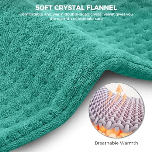 NOWWISH Heating Pad for Back Pain Relief & Period Cramps, 12x24 Inches Electric Heating Pad with 10 Heat Settings, Timer and Auto Shut-Off, Machine Washable, Valentines Day Gifts for Her, Green 5