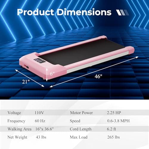 GYMAX Walking Pad, 2.25HP Under Desk Treadmill with LED Display, Remote Control & 7-Layer Belt, Compact Portable Jogging Running Machine for Home Office Small Space (Pink) 7