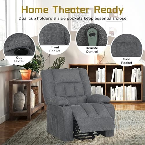 VUOVUS Power Lift Recliner with Heat & Massage, Plush Electric Massage Chair for Elderly with Lumbar Support, Cup Holders & Side Pockets(Medium Grey) 9