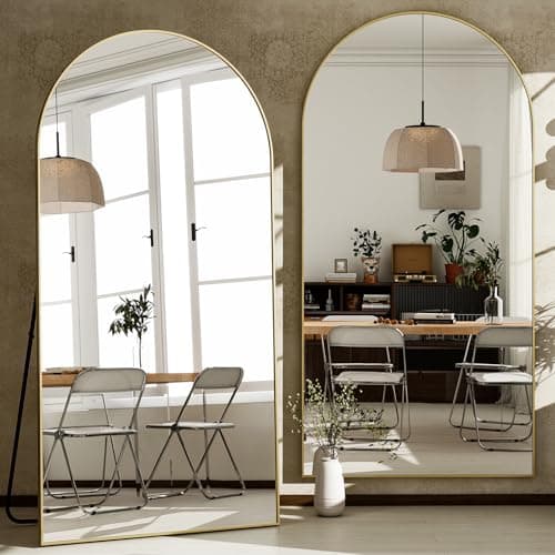 GLSLAND-34x76 inch Wall Mount Arched Full Length Mirror-Aluminum Alloy Frame High Definition-Full Body Mirror for Bedroom or Living Room,Gold 6