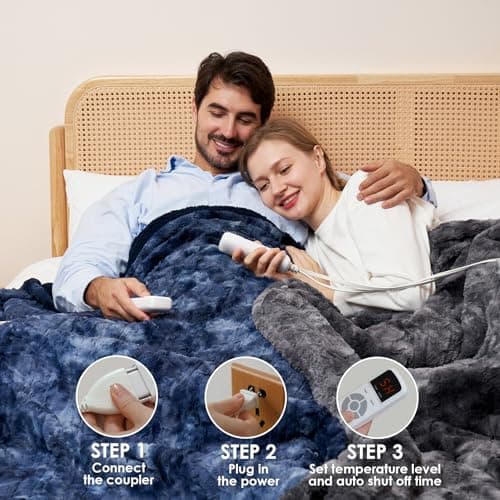 EHEYCIGA Electric Heated Blanket Throw Faux Fur, 10 Hours Auto Shut Off 9 Heating Levels Heating Blanket Throw, Soft Warm Heated Blanket Fast Heating Navy Blue, Faux Fur & Sherpa 6