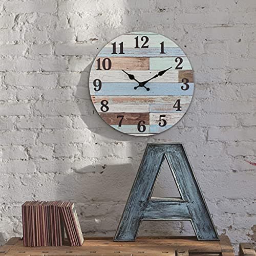 Stonebriar Vintage Coastal Worn Blue 14 Inch Round Battery Operated Wall Clock 6