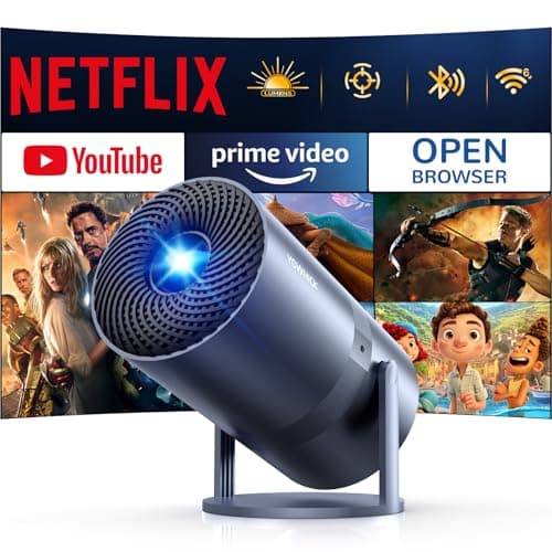 [Netflix Officially/800 ANSI/]Mini Projector with WiFi and Bluetooth - 1080P 4K Support Portable Outdoor Projector,YOWHICK 270°Smart Projector for Movie Night/Ceiling /Home Theater