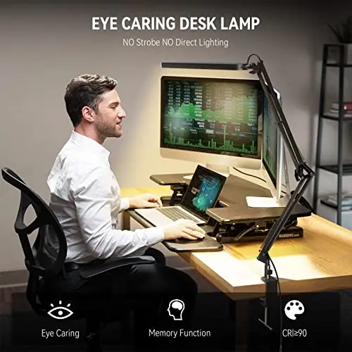 SKYLEO Desk Lamp for Home Office, Eye Comfortable LED Desk Light for Long Hours, Adjustable Swing Arm with Memory Function, Black 5