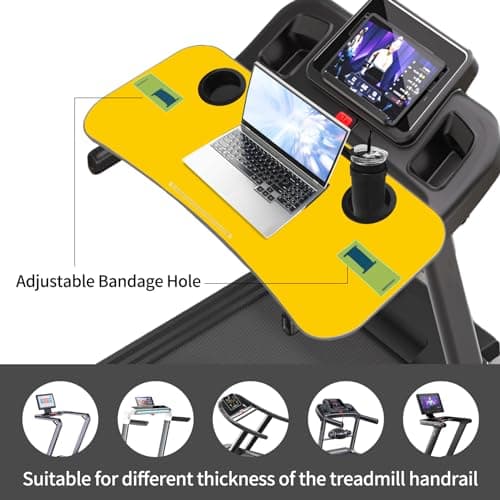 Universal Treadmill Desk Attachment Laptop Holder Ergonomic Platform Tray with Cup Tablet Holder Cooling Holes Provide Good Ventilation, Laptop Stand for Treadmill (Yellow) 4