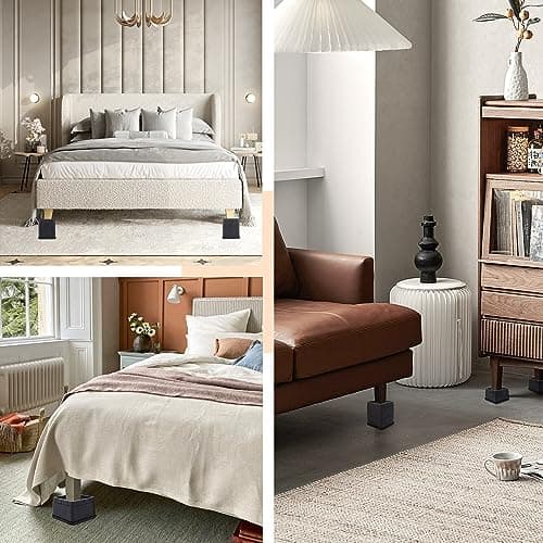 BTSD-home Adjustable Bed Risers 3 or 6 Inch - Heavy Duty Furniture Lifter Set of 4, Supports 2,200 lbs - for Under Bed Storage, Dorm, Bed Frame, Sofa, Table, Chair, Desk - Black 9