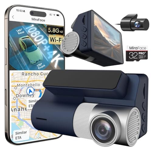 MiraFace 4K Dash Cam, Dash Cam Front and Rear 4K+1080P, Free 32GB Card, WiFi & APP, Dash Camera for Cars, 3" IPS HD Screen, Dual Dashcams for Cars with Night Vision, 24 Hours Parking Monitor, X2 Blue