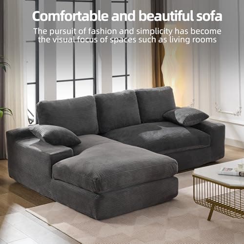 98'' Modular Sectional Sofa, Cloud Sectional Couch with Deep Seat, L-Shape Sofa Couch with Chaise, Convertible Sponge Compression Sofas for Living Room Bedroom, Grey 9