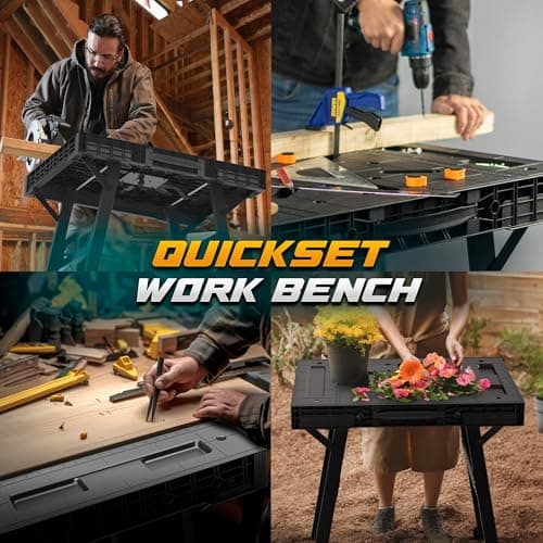 Foldable Work Bench,Easy Step Protable Work Table,34" W x 25" D x 31" H Lightweight Workbench wih 1650LBS,Work Benches for Garage,Work Bench Suitable for Garage,Workshop and Home (Black) 6