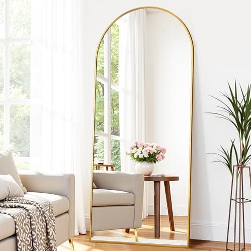Suidia 59"x19" Arched Full Length Mirror with Stand, Full Body Mirror with Aluminum Frame, Freestanding/Leaning/Wall-Mounted, Floor Mirrors for Bedroom, Living Room, Entryway, Dressing Room, Gold