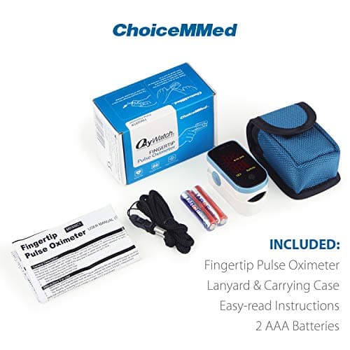CHOICEMMED Finger Pulse Oximeter - Blue Blood Oxygen Monitor with Batteries - Portable O2 Saturation Sensor in Carry Pouch 7