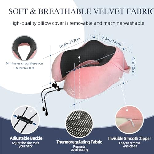Travel Pillow with Extra Large Hood for Airplane Long Flights Privacy and Comfort Memory Foam with Velvet Cover for Road Trip Head&Neck Support for Plane Office Cars Sleeping & Rest (Pink) 6