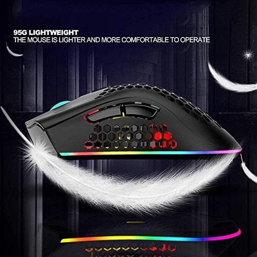 Attoe Lightweight Gaming Mouse, RGB Backlight Wireless Gaming Mouse with USB Receiver, Rechargeable Computer Mouse for Laptop PC (Black) 6