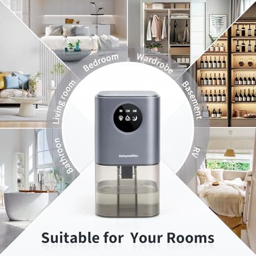 Dehumidifier for Bedroom, ANOEPUY 58oz Small Dehumidifier for Home Bathroom, Portable Dehumidifiers with Auto Shut-Off, Sleep Mode for Bathroom, Basement, Bedroom,Closet, RV,Gray (300 Sq.Ft) 5