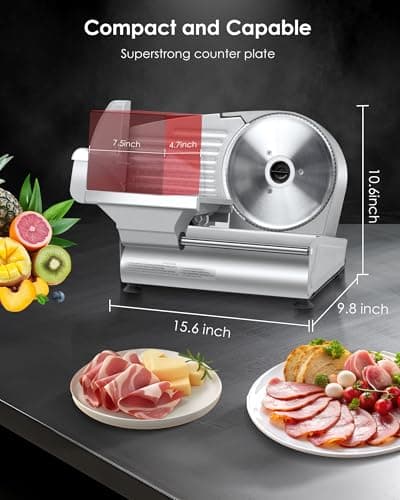 Valley Sportsman Electric Meat Slicer, Deli Meat Slicer Machine for Home Use with 7.5" Stainless Steel Blade, Adjustable Thickness, Easy to Clean, Cuts Meat, Bread, Cheese, Silver 6