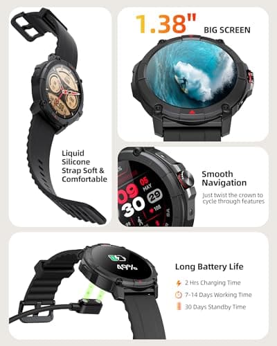 Parsonver Smart Watch, Alexa Built-in, GPS, Bluetooth Call & Text, 30M Water-Resistant 100+ Sport Modes, 1.38" HD Rugged Outdoor Fitness Tracker for Men, SpO2 Heart Rate Sleep Tracker for Android iOS 7