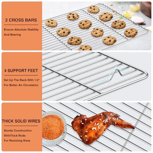 Cooling Rack and Baking Rack with Stainless Steel, 2 - Pack Heavy Duty Cooling Racks for Cooking and Baking, Rectangle Cookie Cooling Rack 16 x 12Inches, Oven & Dishwasher Safe 5