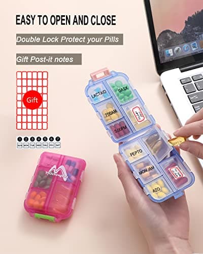 4PS Travel Pill Organizer with 164 Slice Labels，10 Compartments Travel Pill Box Portable Folding Small Pill Case Daily Pill Container Used for Carry Storage Medicine Organizer By M MUchengbao 5