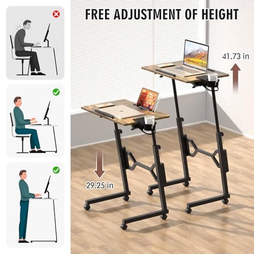 Enayplon Small Standing Desk with Wheels, Portable Treadmill Desk, Rolling Desk Adjustable Height for Laptop, Mobile Standing Table for Walking Pad, Bedside Table 6