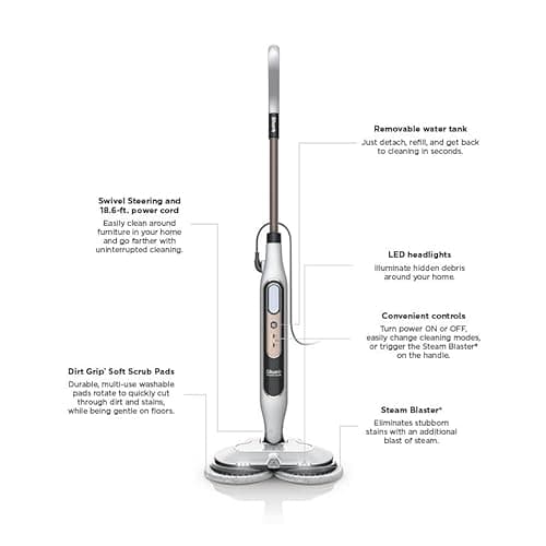Shark Steam & Scrub with Steam Blaster Technology All-in-One Hard Floor Steam Mop with 3 Steam Modes & LED Headlights S8201, Rotator White 10