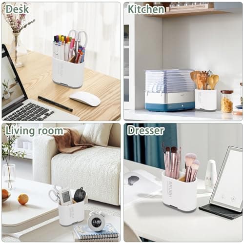 Toothbrush and Toothpaste Holder with Bamboo Divider for Bathroom Countertop Organizer, Detachable for Easy Clean, 2 Slots Electric Toothbrush Holders Storage Caddy Drainage for Family-White 5