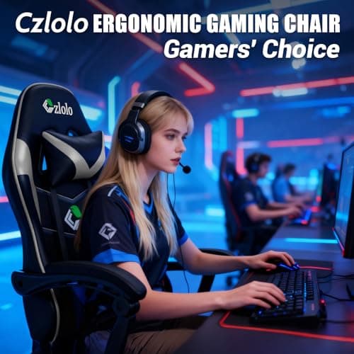 Czlolo Gaming Chair with Footrest Racing Style Lumbar Support Massager Video Game Chair with Metal Legs, High Back Reclining Gamer Chair with Headrest, 360° Swivel Office Computer Desk Chair (Gray) 9