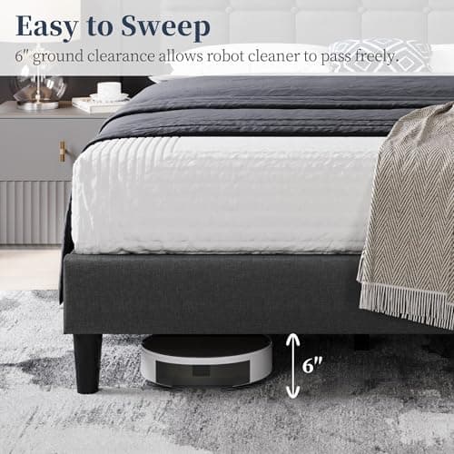 Yaheetech Upholstered Bed Frame, Modern Full Bed Platform with Square Stitched&Button Tufting Headboard Height Adjustable, Wooden Slats Support, No Box Spring Needed, Full Size, Dark Gray 7