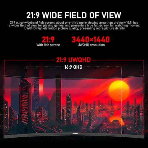 Gawfolk 34 Inch Ultrawide Curved 120Hz Gaming Computer Monitor 1500R PC screen 21:9 UWQHD (3440x1440) ,G-Sync,128%sRGB,178° Viewing Angle,HDMI、Display Port,Compatible with wall mounting 75×75MM- Black 4