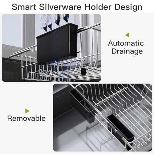 JASIWAY Dish Drying Rack in Sink, Expandable Stainless Steel Dish Drainers for Kitchen Counter, Dish Dryer Rack for Inside Sink, Over The Sink Dish Racks with Utensil Holder, Silver 9