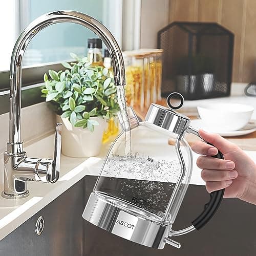 ASCOT Electric Kettle, Glass Electric Tea Kettle Gifts for Men/Women/Family 1.6L 1500W Borosilicate Glass Tea Heater, with Auto Shut-Off and Boil-Dry Protection (Silver) 7