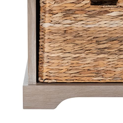 SAFAVIEH Home Collection – Freddy White Wash Storage Bench with Wicker Baskets & Cushion, Entryway Seating Bench, Fully Assembled (AMH5736G) 12