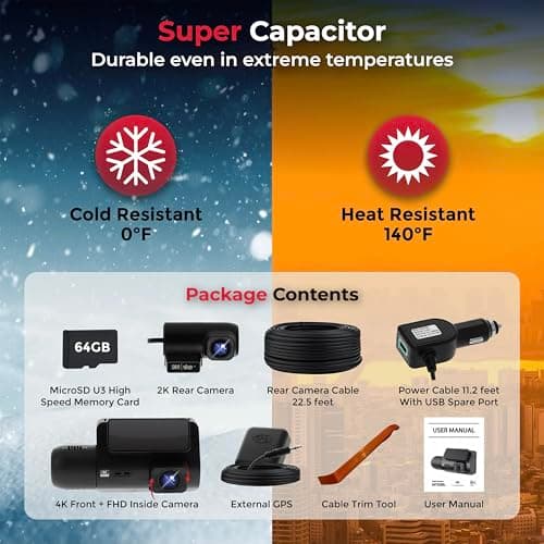 B+L USA 4K Premium 3 Channel Dash Cam with Sony STARVIS IMX Sensors 4K Front + 2K Rear + 1080P FHD Inside Dash Camera for Cars, Night Vision, WiFi, GPS, G-Sensor Safety, Free MicroSD 64GB Card 9