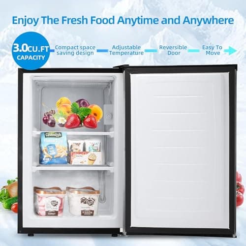 LHRIVER 3.0 Cu.ft Upright Freezer, Compact Mini Freezer with Removable Shelves, Adjustable Thermostat, Reversible Door Hinge, Quiet Small Freezer Upright for Home/Office/Kitchen/Dorm (Silver) 2