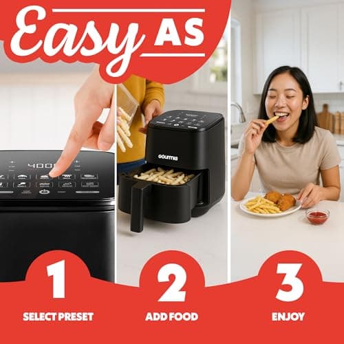 Gourmia Air Fryer - 2 Qt Capacity, FryForce 360, Digital Display with 8 Presets, Bake, Broil, Dehydrate, Reheat, Dishwasher Safe Accessories, Black 9