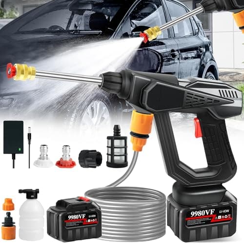 Cordless Power Washer Gun, 18000 mAh Battery Powered Portable Pressure Washer - 500 PSI High Pressure Water Gun for Car, Home & Garden Watering