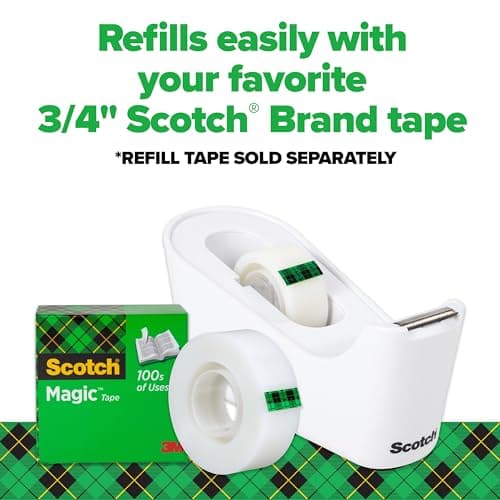 Scotch Tape Dispenser, White, Great for School or Office and Includes 1 Roll of Scotch Magic Tape 3/4 in x 350 in, ABS Material 7
