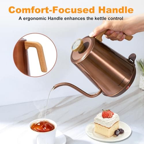 Nueve&Five Gooseneck Electric Kettle with Thermometer, Copper Tea Kettle with Auto Shut-Off,1000W Hot Water Kettle Electric of Stainless Steel,Electric Kettles for,Coffee & Tea 6
