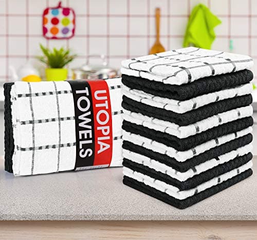 Utopia Towels - Kitchen Towels 12 Pack, 15 x 25 Inches, 100% Ring Spun Cotton Super Soft and Absorbent Linen Dish, Tea and Bar Towels Set, Black 8