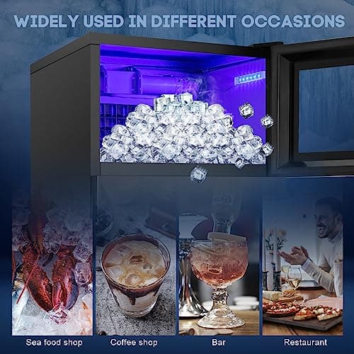 Upgraded Commercial Ice Maker 130LBS/24H with 35LBS Storage Bin, 15" Wide Frosted Black Undercounter/Freestanding Ice Maker Machine for Home Bar Outdoor, 45PCS Ice Cubes Ice Machine, Self Cleaning 8